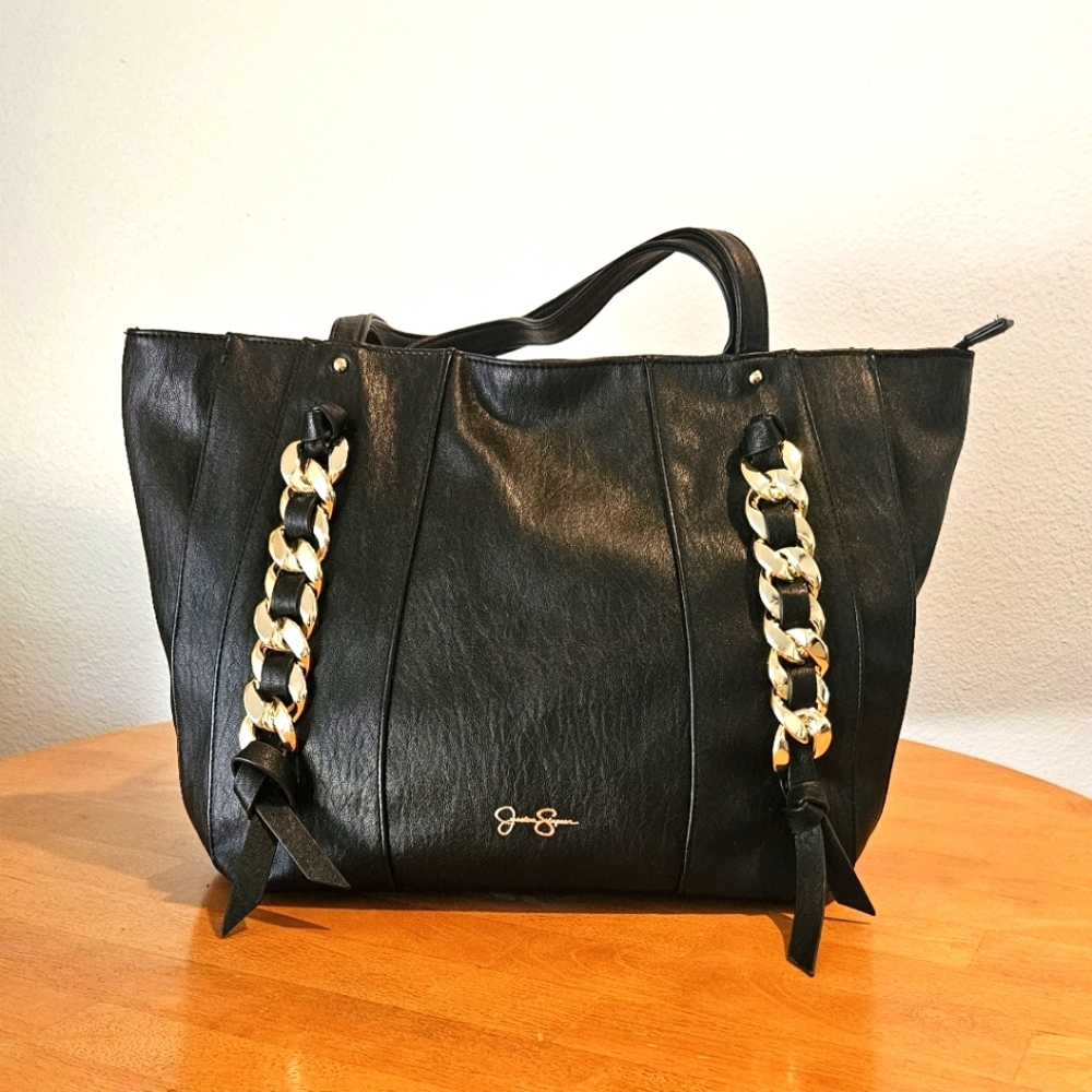 NWOT's - JESSICA SIMPSON - Cute Large Black Tote with Gold Accents. - Picture 5 of 9